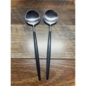 Rare Estate Cutipol Goa Pair of Black Handle Replacement Dinner Spoons 8.25 nch
